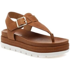 J/Slides NYC Becky Women's Brown Leather Thong Toe Sandal 9.5